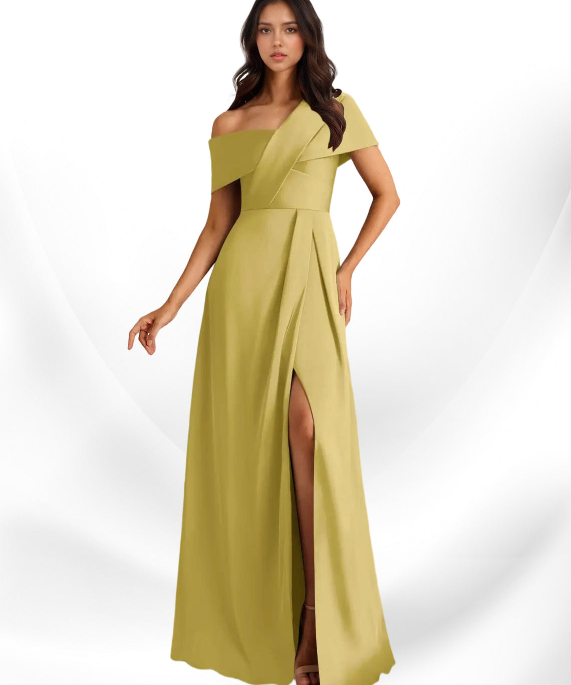 Augday Milton A-Line Pleated Stretch Satin Dress