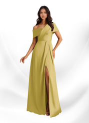 Augday Milton A-Line Pleated Stretch Satin Dress