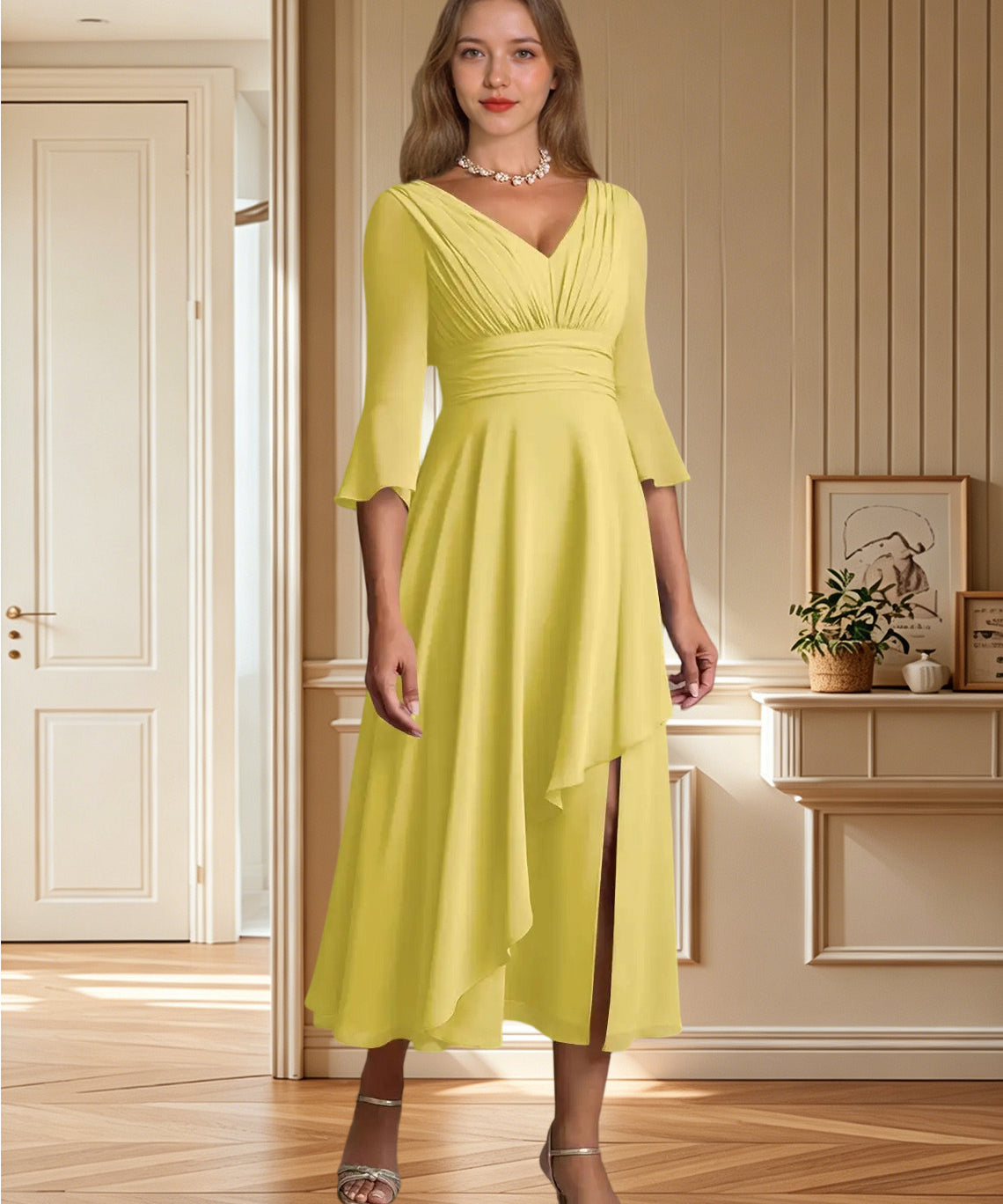 Augday Aerynne A-Line Pleated Chiffon Dress