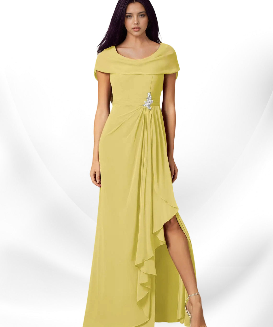 Augday Mary A-Line Side Slit Chiffon Dress