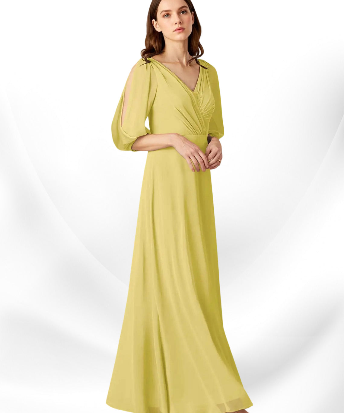 Augday Bronwyn A-Line V-Neck Ruched Chiffon Dress