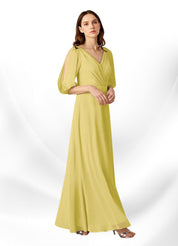 Augday Bronwyn A-Line V-Neck Ruched Chiffon Dress