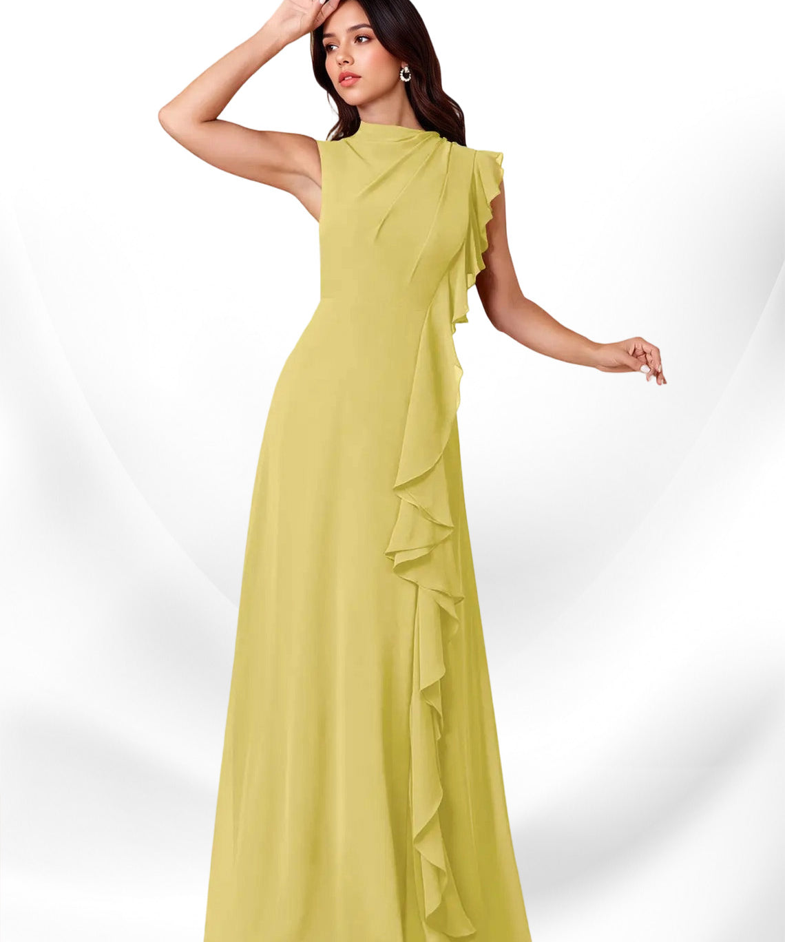 Augday Narine A-Line High Neckline Pleated Chiffon Dress