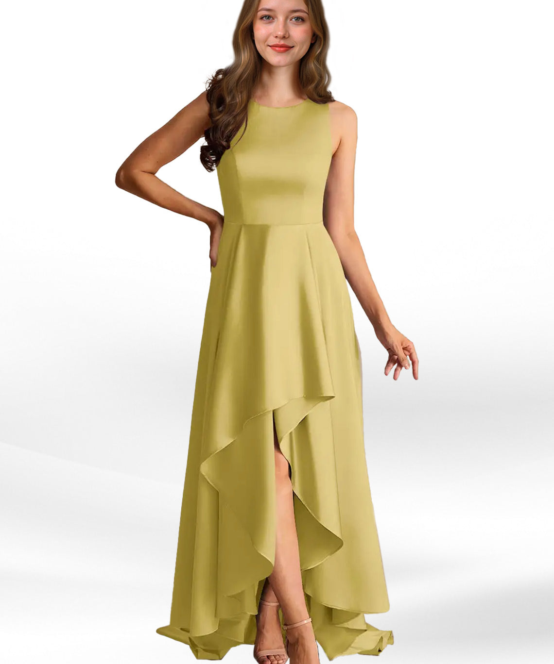 Augday Niles A-Line Trains Stretch Satin Dress