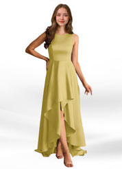 Augday Niles A-Line Trains Stretch Satin Dress