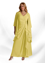 Augday Manuella A-Line V-Neck Pleated Chiffon Dress