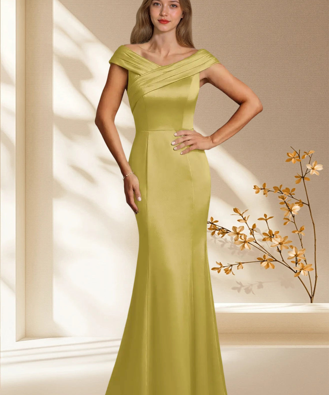 Augday Aberdeen Sheath Pleated Stretch Satin Dress