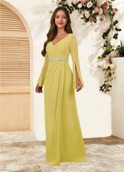 Augday Belinda A-Line V-Neck Pleated Chiffon Dress