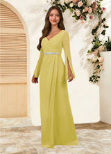 Augday Belinda A-Line V-Neck Pleated Chiffon Dress
