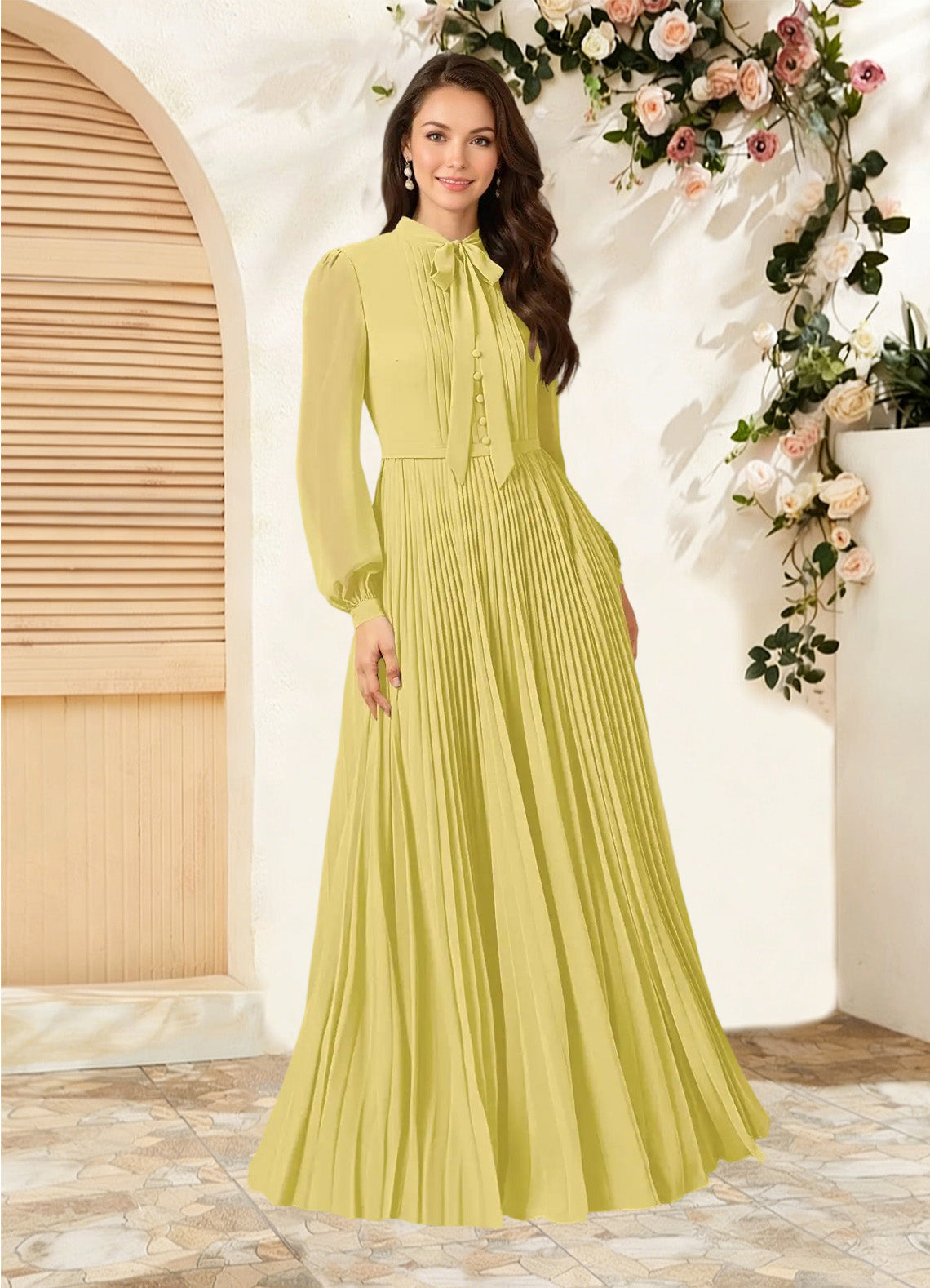 Augday Adellah A-Line Pleated Chiffon Dress