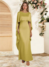Augday Eli Sheath Boatneck Stretch Satin Dress