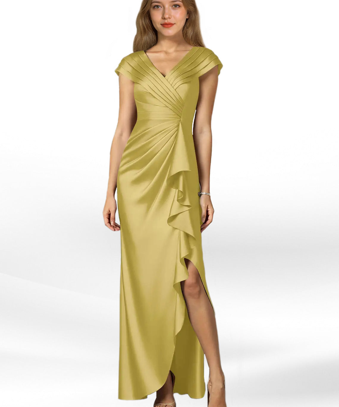 Augday Anderson A-Line Pleated Stretch Satin Dress