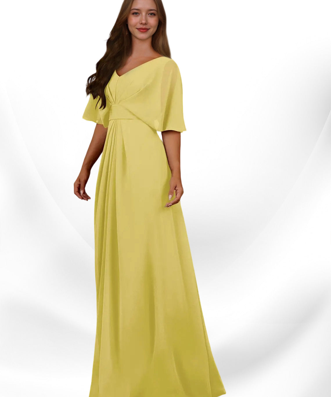 Augday Oksana A-Line V-Neck Pleated Chiffon Dress
