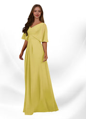 Augday Oksana A-Line V-Neck Pleated Chiffon Dress