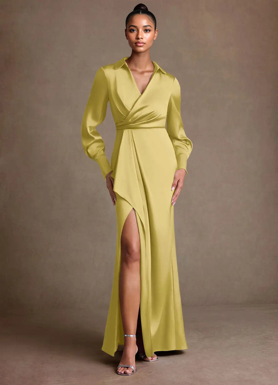 Augday Jacinta Sheath Pleated Stretch Satin Dress