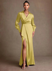 Augday Jacinta Sheath Pleated Stretch Satin Dress