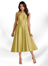 Augday Fulton A-Line Pleated Stretch Satin Dress