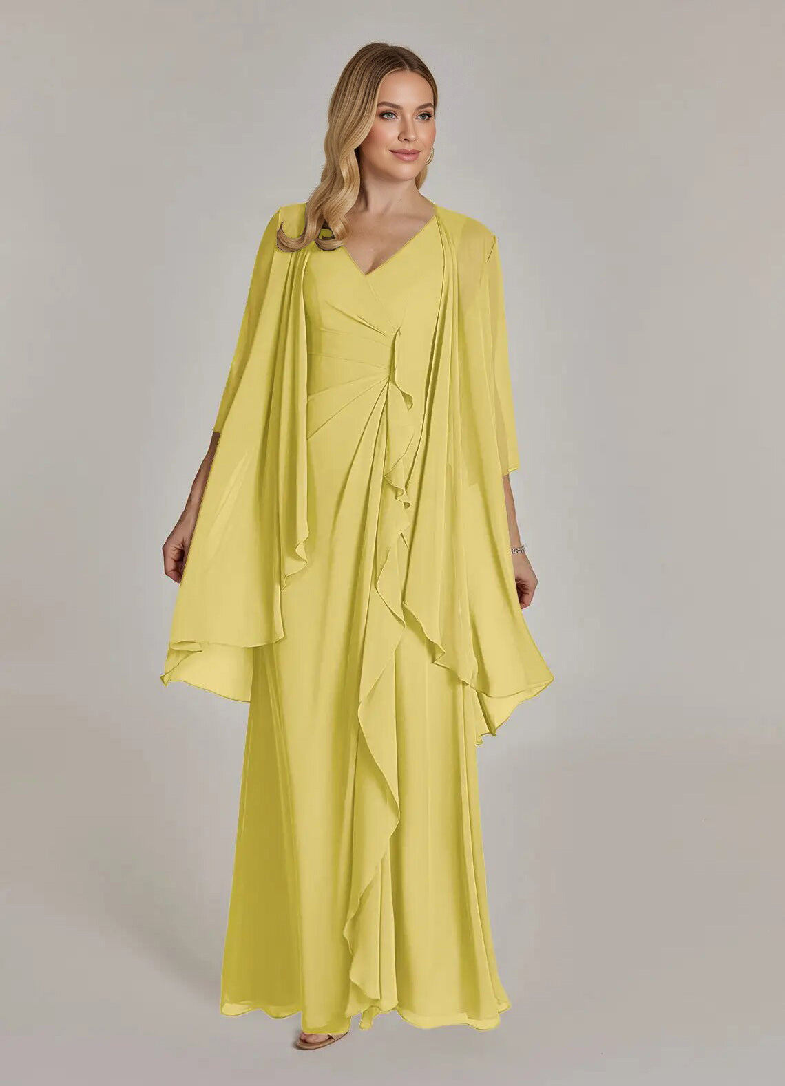 Augday Manuella A-Line V-Neck Pleated Chiffon Dress