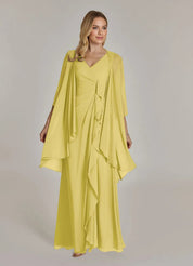 Augday Manuella A-Line V-Neck Pleated Chiffon Dress