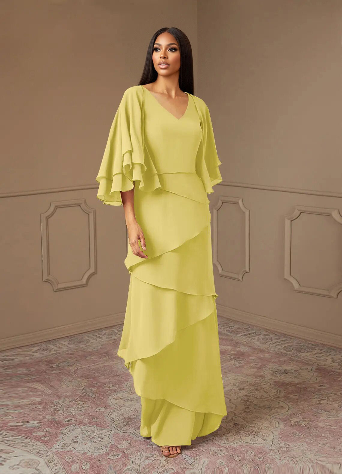 Augday OHara A-Line V-Neck Chiffon Dress