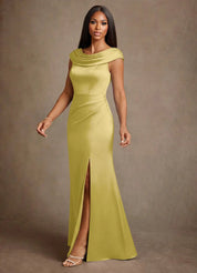 Augday Irvine A-Line Pleated Stretch Satin Dress