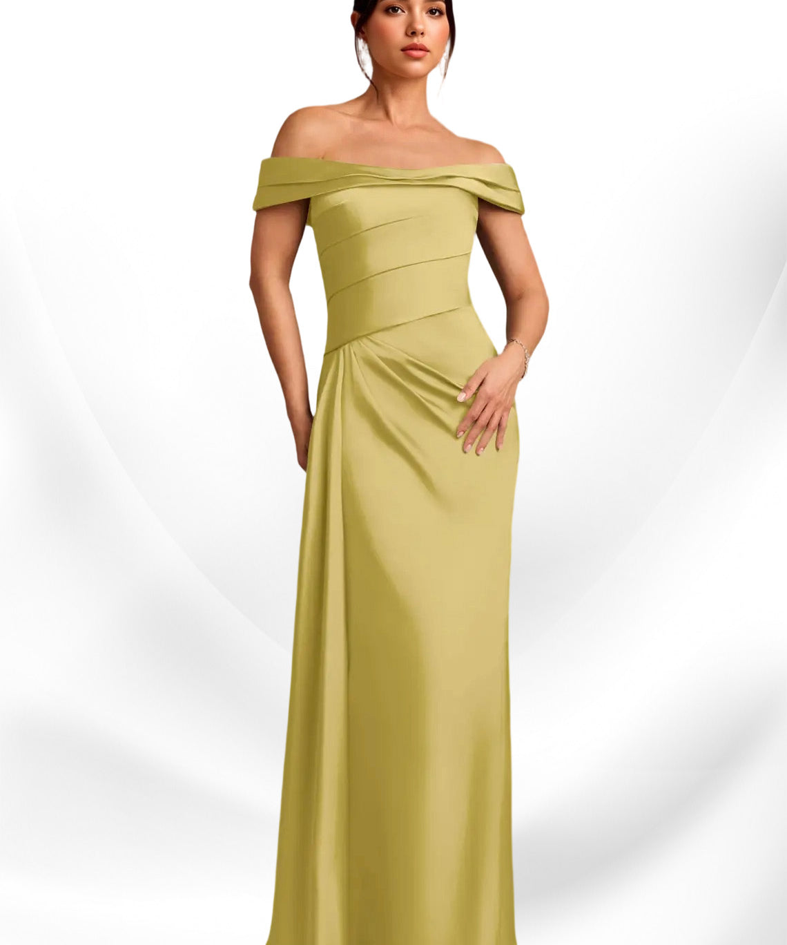 Augday Beah Sheath Off the Shoulder Stretch Satin Dress