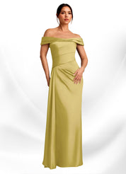 Augday Beah Sheath Off the Shoulder Stretch Satin Dress