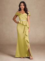 Augday Mermaid Off the Shoulder Stretch Satin Dress