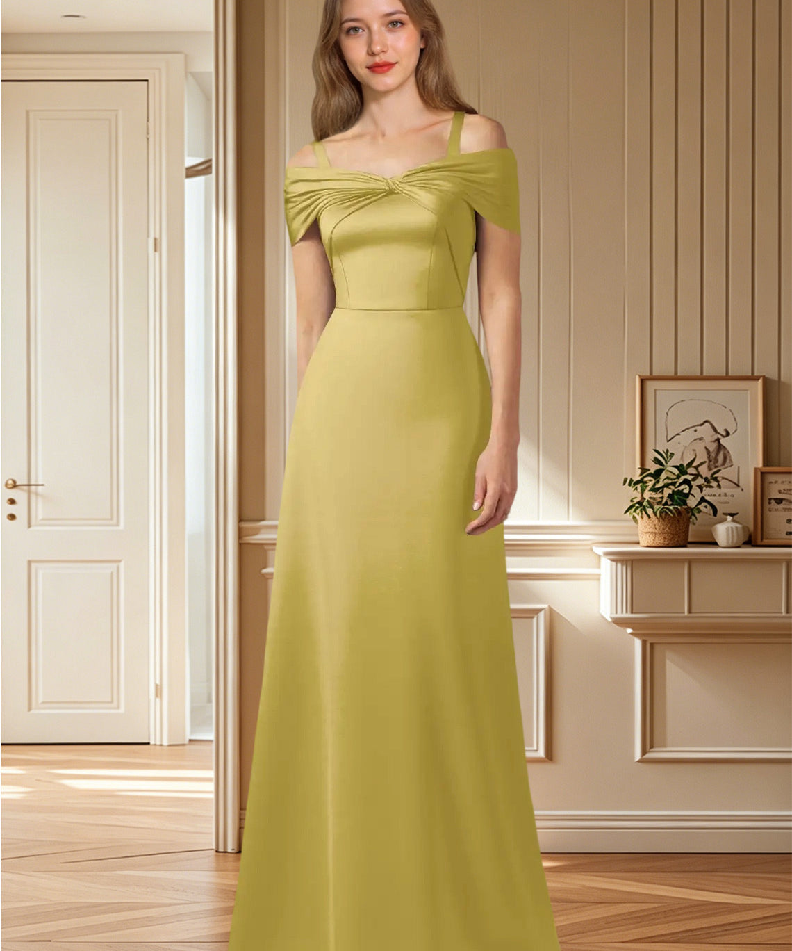 Augday Amelia A-Line Off the Shoulder Stretch Satin Dress