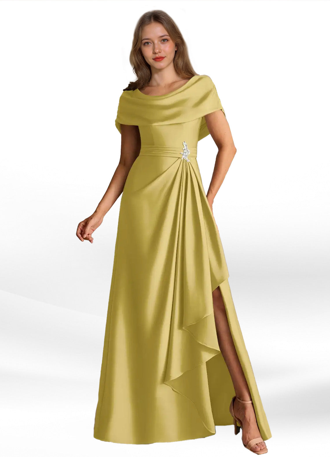 Augday Branford A-Line Pleated Stretch Satin Dress