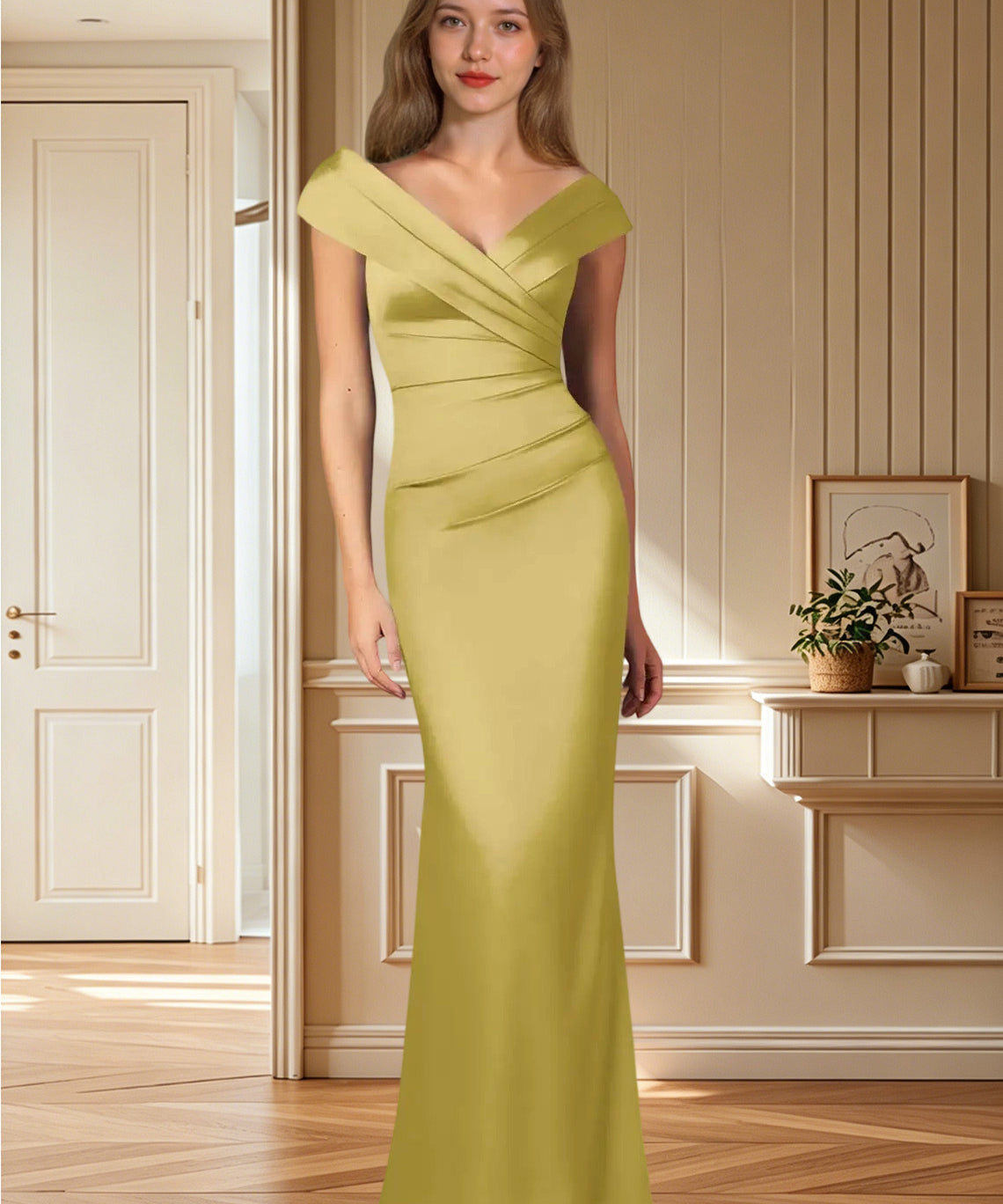 Augday Ludlow Mermaid Pleated Stretch Satin Dress