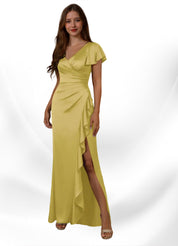 Augday Roya Mermaid V-Neck Pleated Stretch Satin