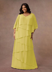 Augday OHara A-Line V-Neck Chiffon Dress Plus Size