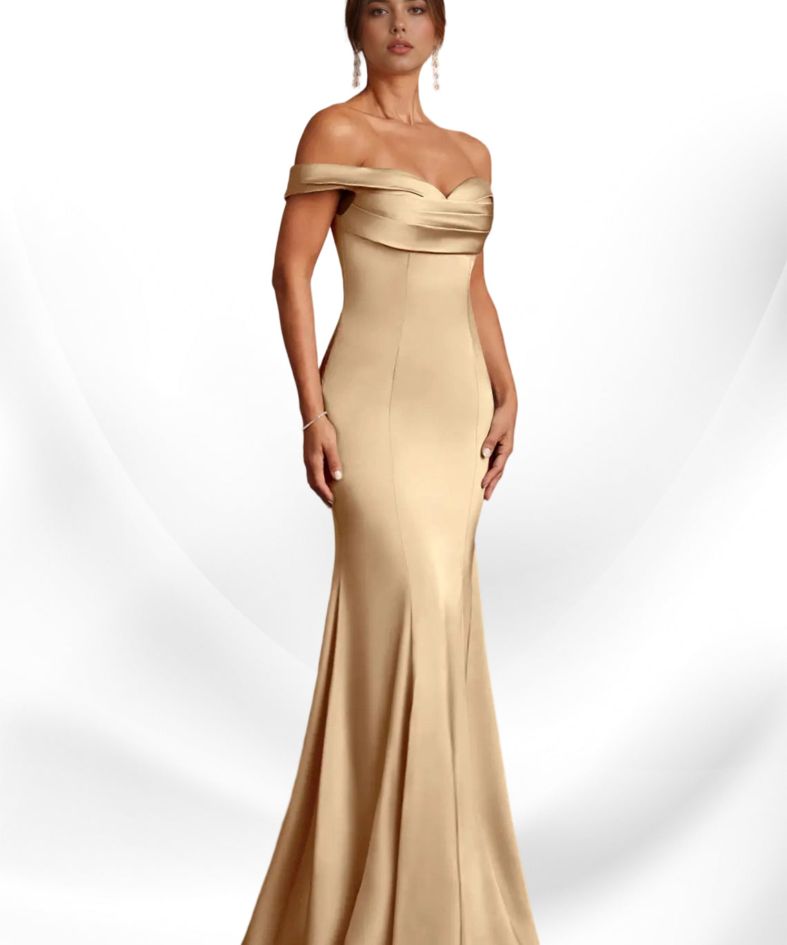 Augday  Mermaid Off the Shoulder Stretch Satin Dress