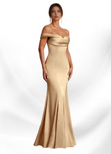 Augday Boone Mermaid Off the Shoulder Stretch Satin Dress