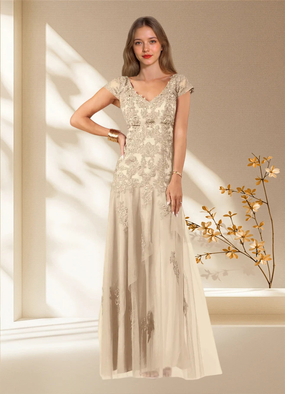 Augday Romy Mermaid V-Neck Sequins Tulle Dress