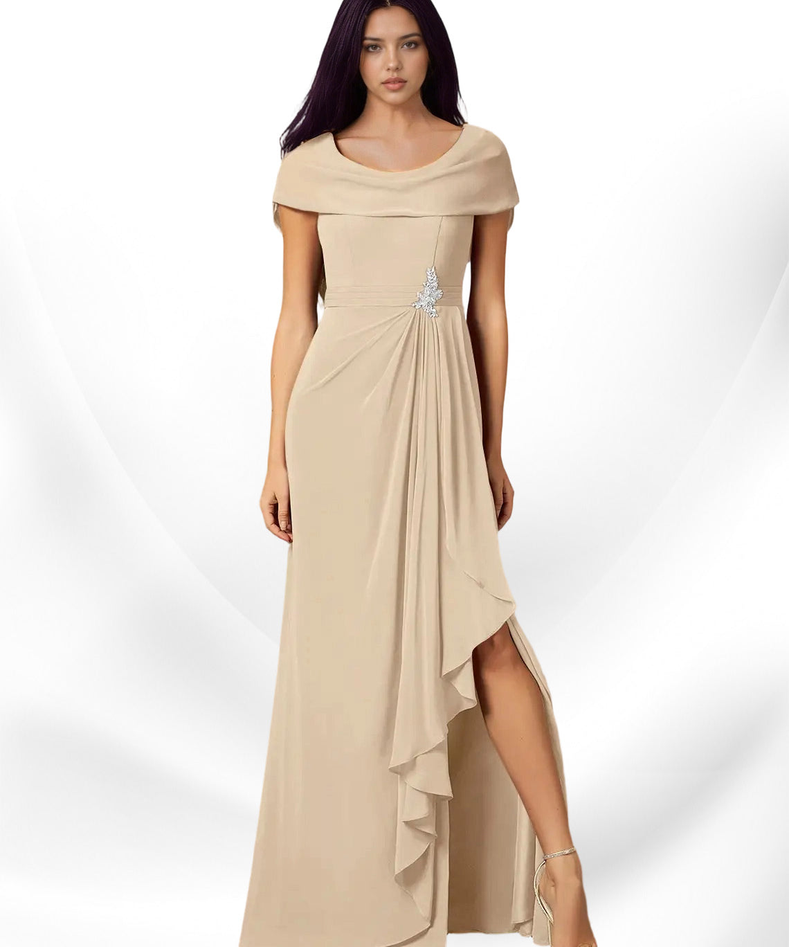 Augday Mary A-Line Side Slit Chiffon Dress