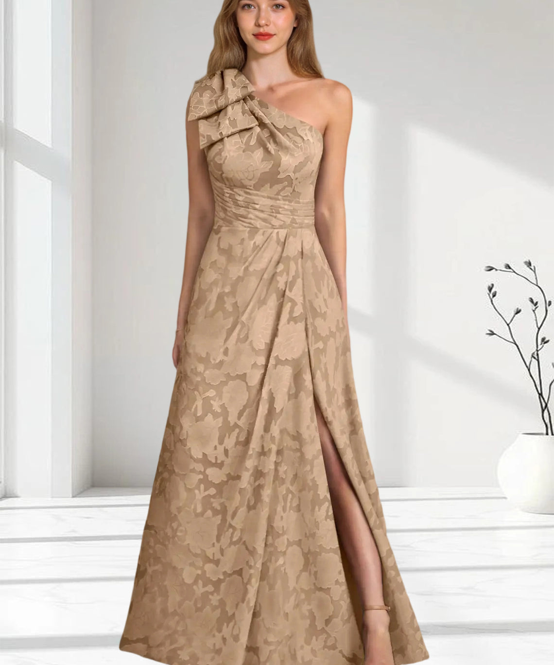 Augday Easton Ball-Gown One Shoulder Floral Burnout Dress