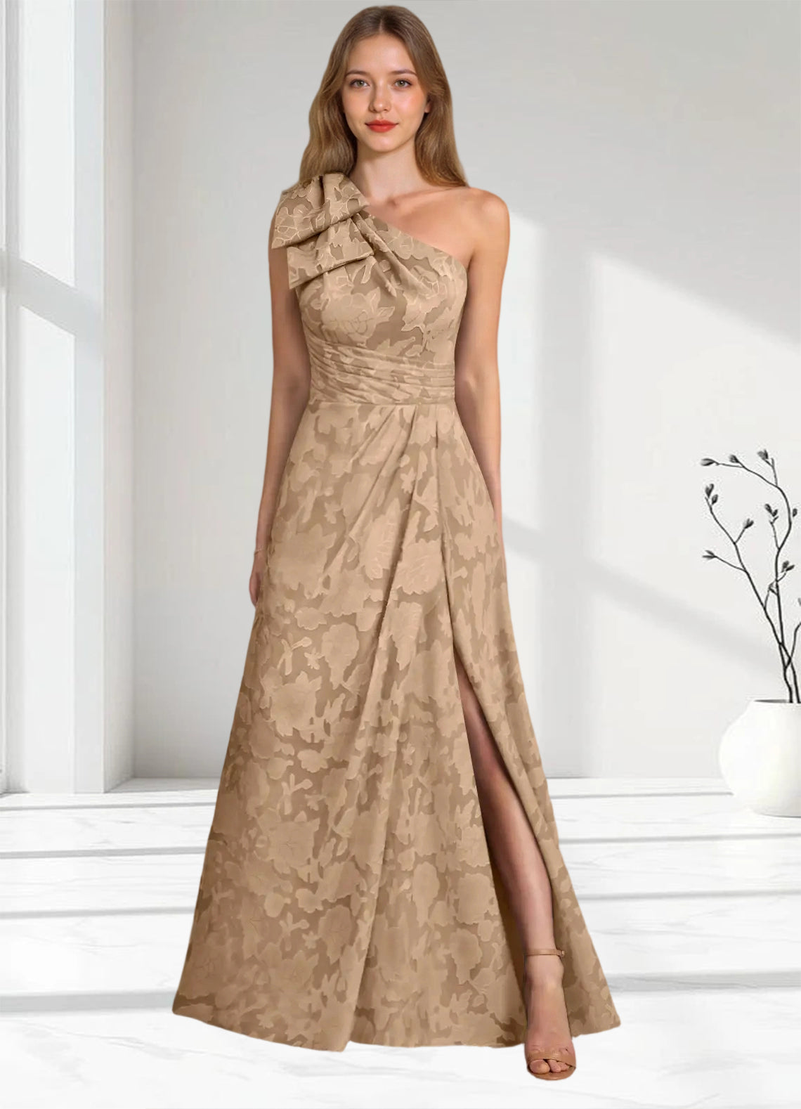 Augday Easton Ball-Gown One Shoulder Floral Burnout Dress