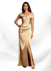 Augday Mermaid Off the Shoulder Stretch Satin Dress