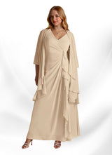 Augday Manuella A-Line V-Neck Pleated Chiffon Dress
