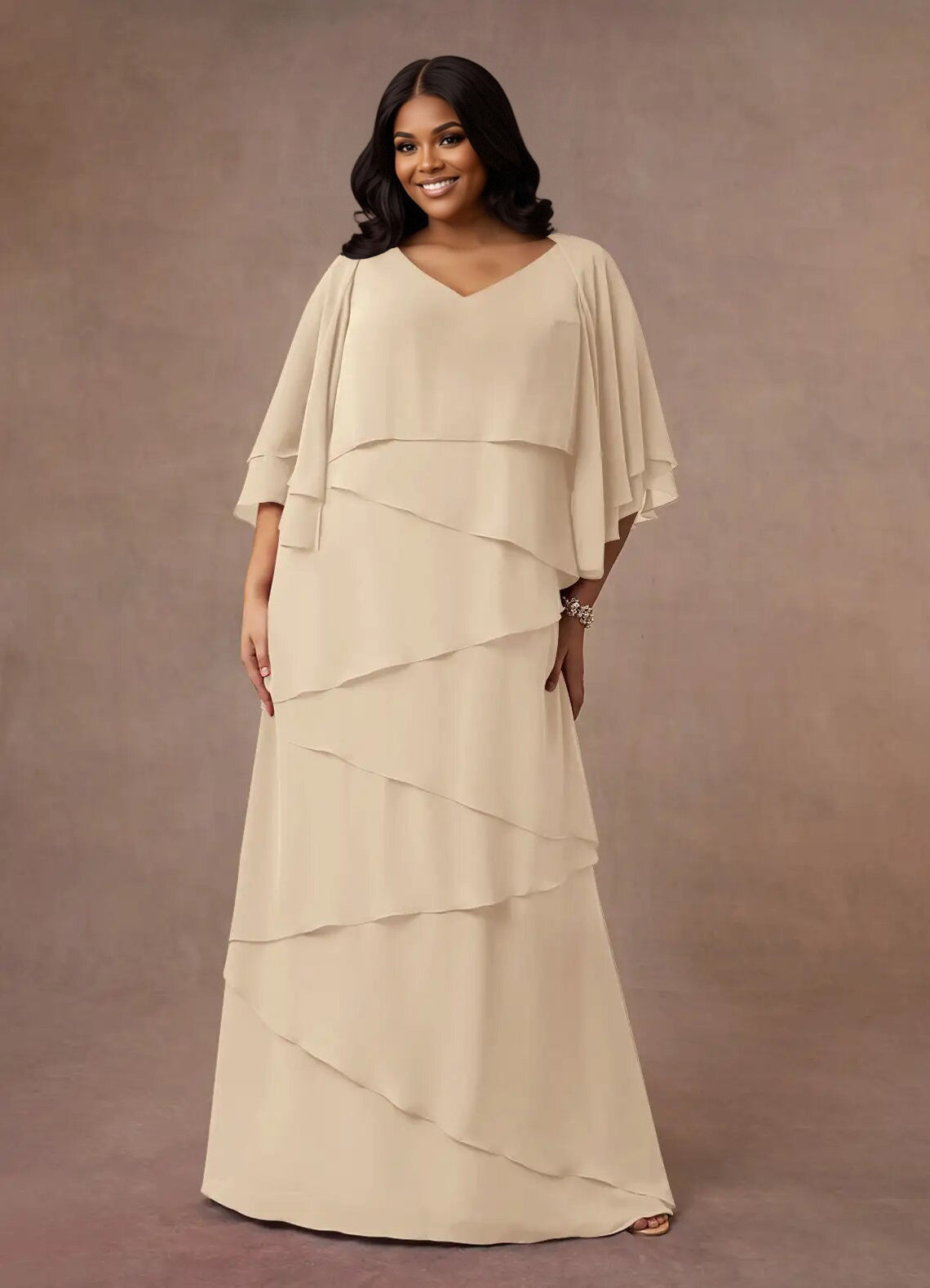 Augday OHara A-Line V-Neck Chiffon Dress Plus Size