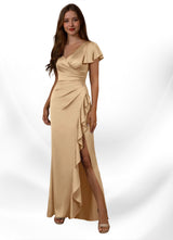 Augday Roya Mermaid V-Neck Pleated Stretch Satin