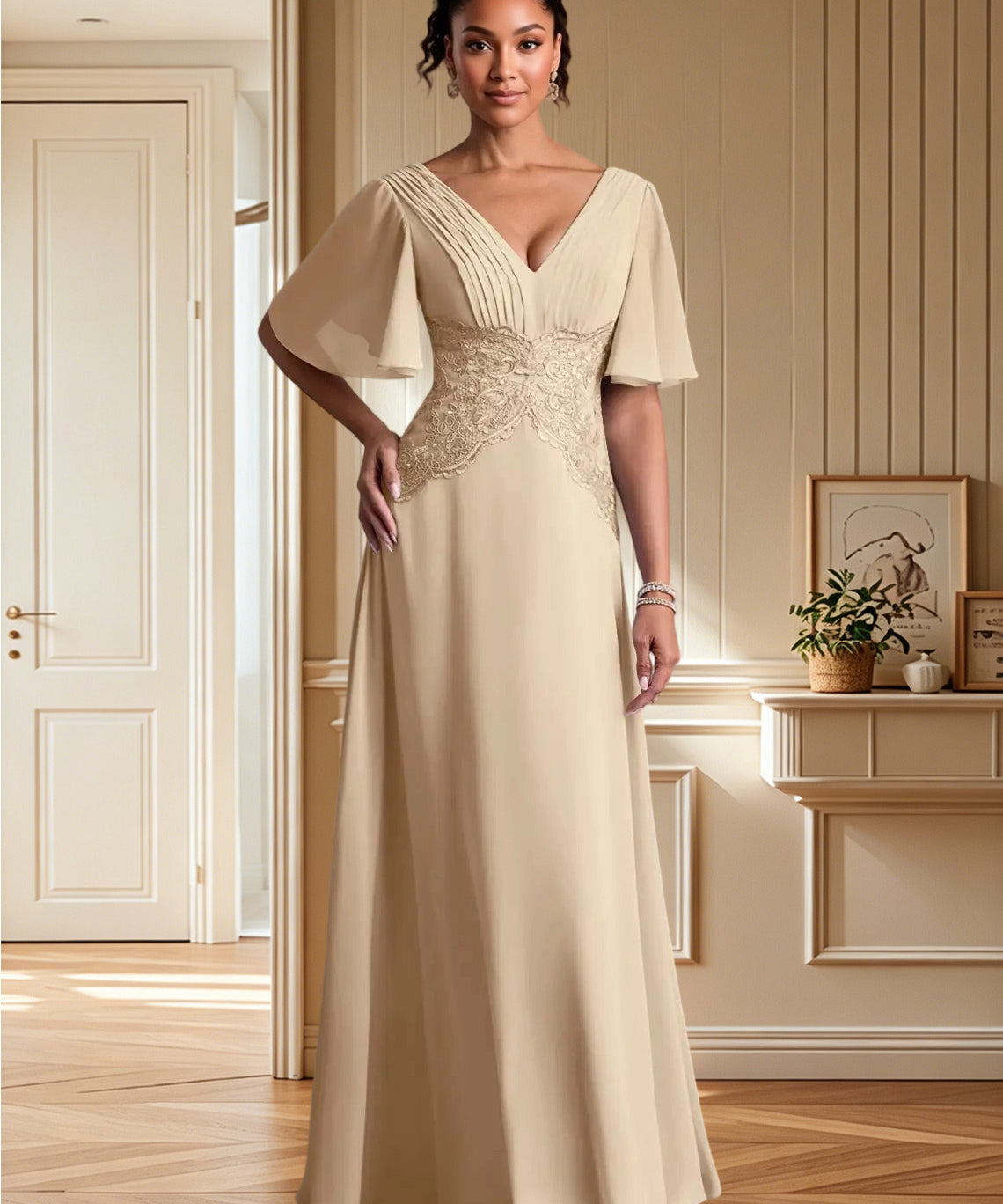Augday Milliat A-Line Lace Chiffon Dress