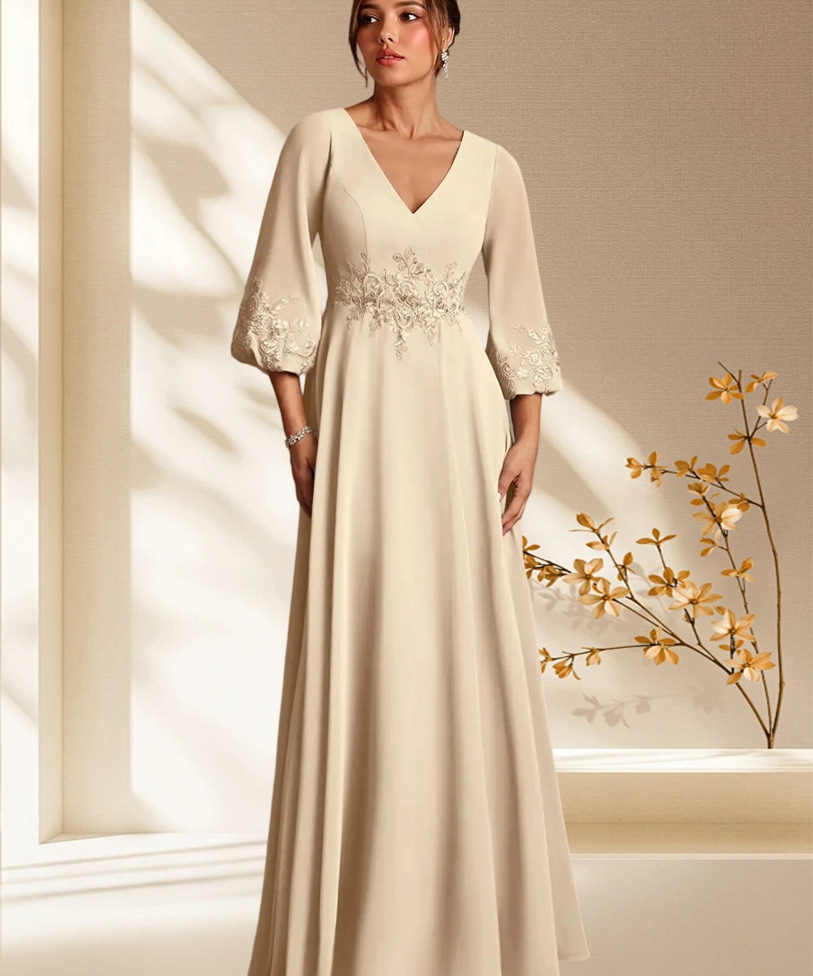 Augday Yorba A-Line Lace Chiffon Dress