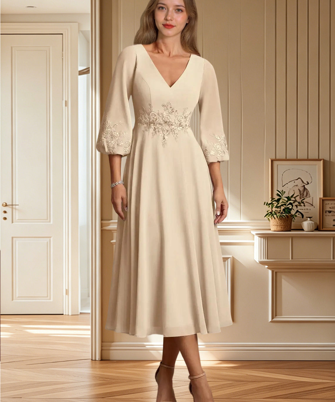 Augday Ana A-Line Lace Chiffon Dress