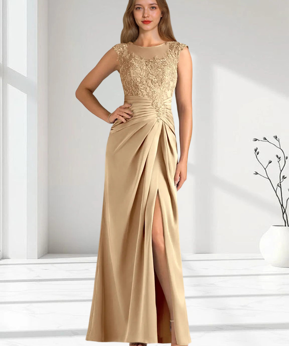Augday Santa Barbara Sheath Pleated Stretch Satin Dress