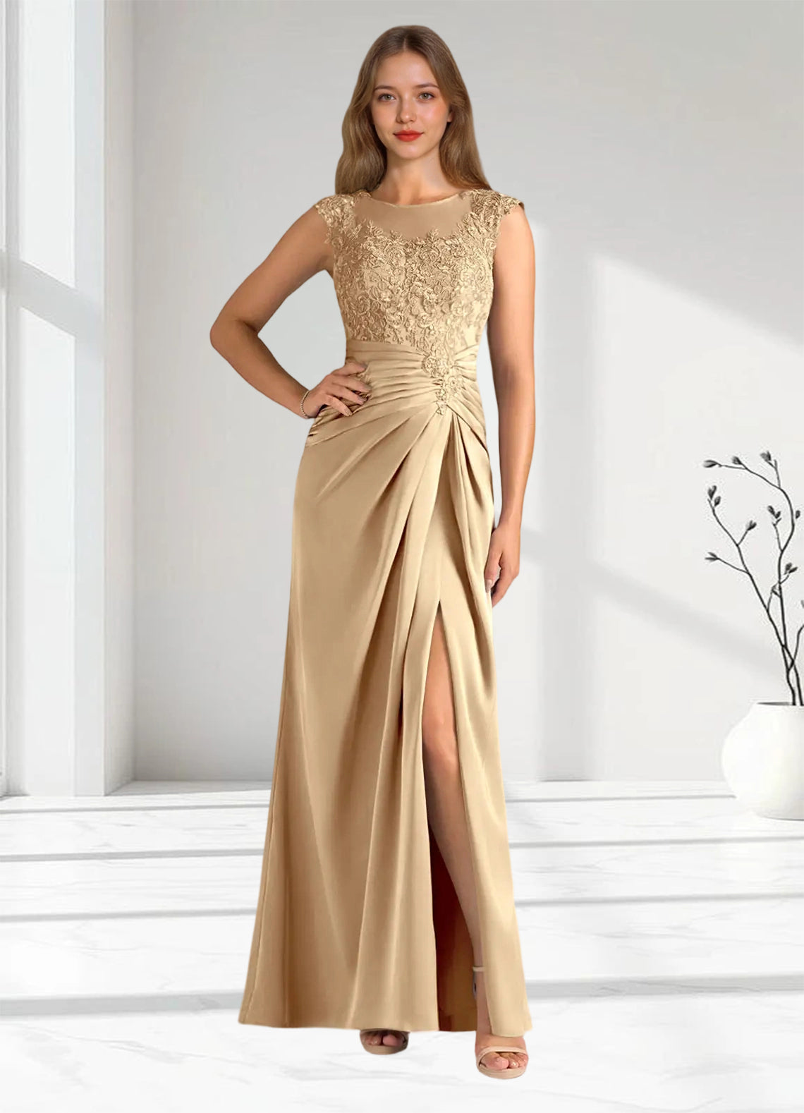 Augday Santa Barbara Sheath Pleated Stretch Satin Dress