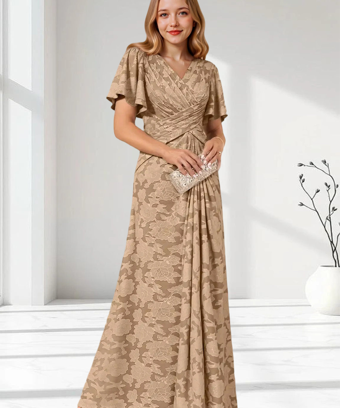 Augday Emmeline Pleated Floral Burnout Dress