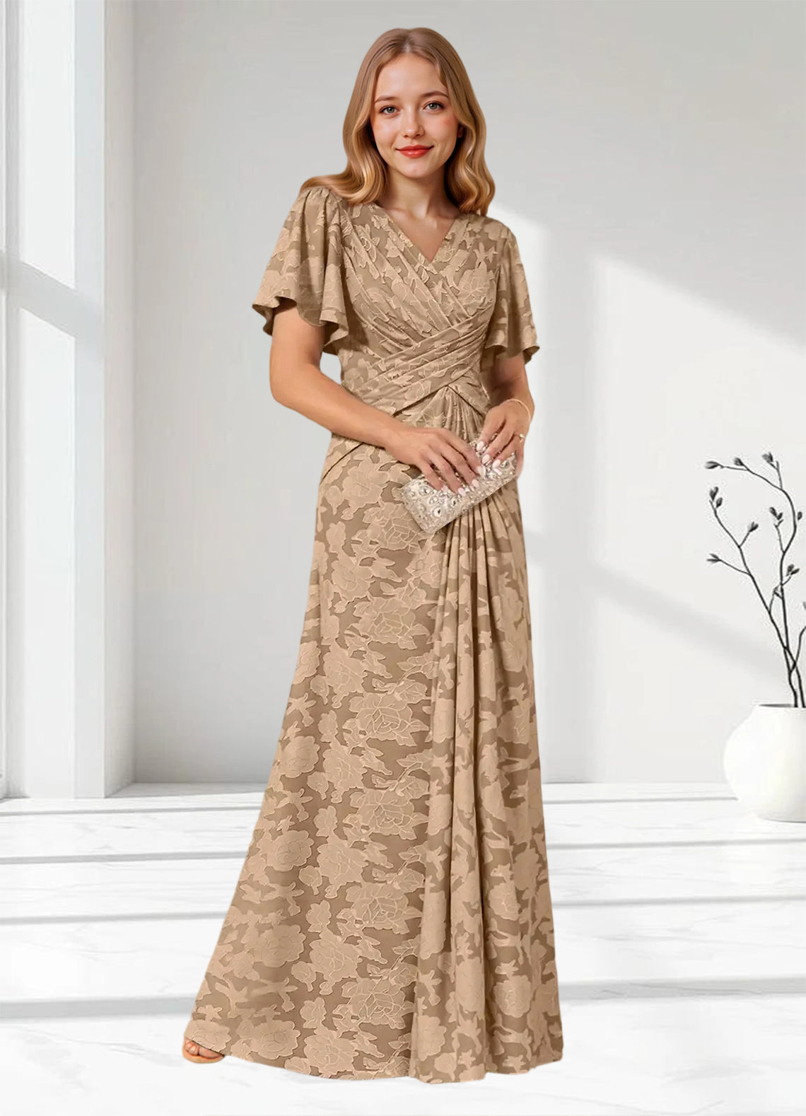 Augday Emmeline Pleated Floral Burnout Dress